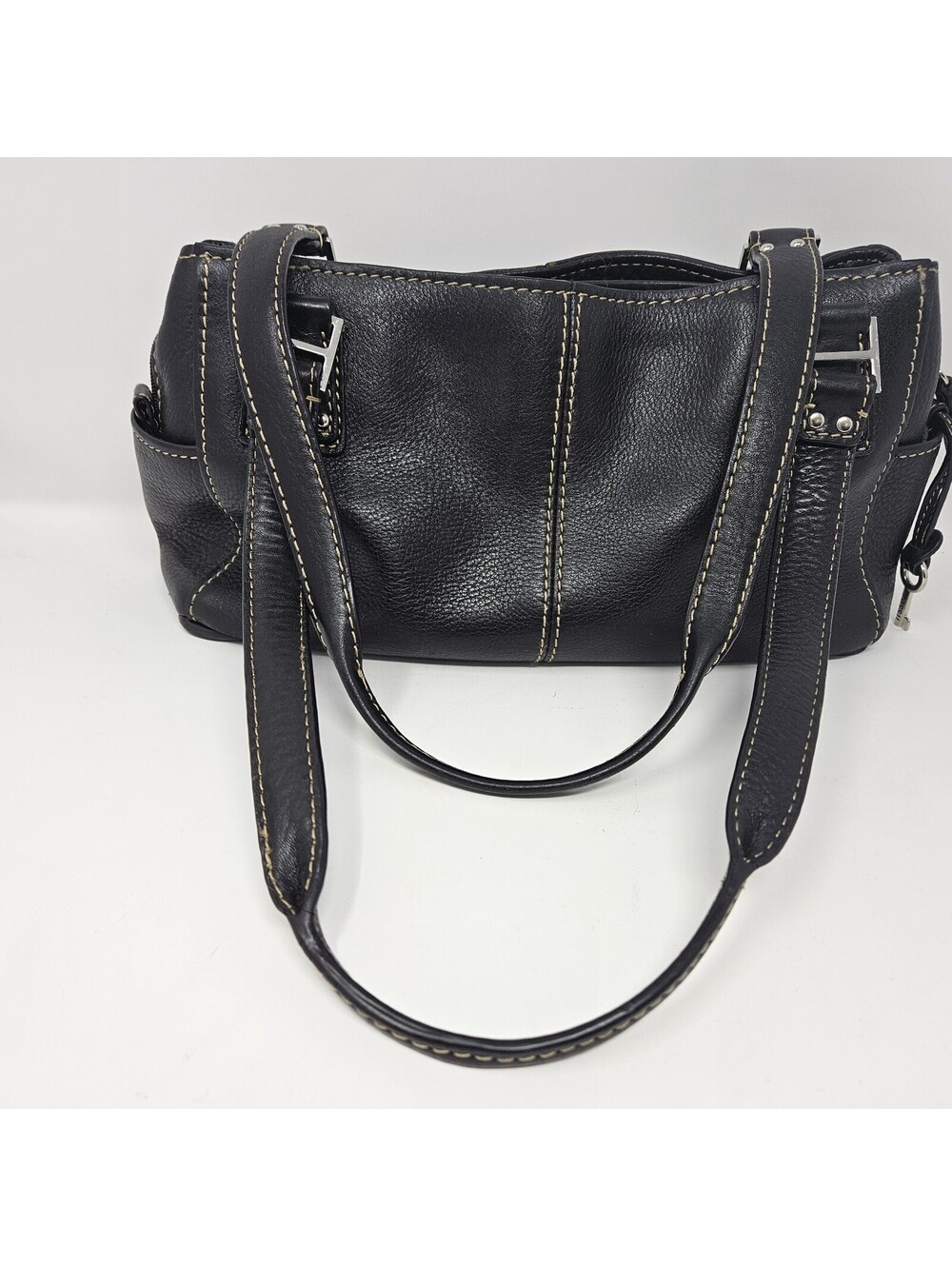Vintage Y2K Fossil Black Pebbled Leather Shoulder Bag Purse Key 75082 Boho